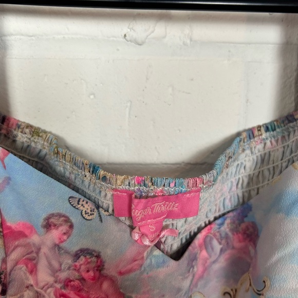 NWT Sugar Thrillz Baroque Pattern Puff Sleeve Crop Top - Picture 5 of 6